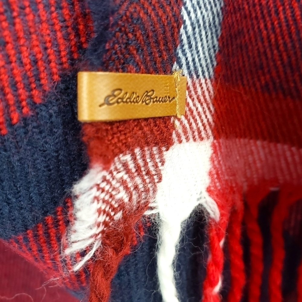 Eddie Bauer Plaid Blanket Scarf Red Blue - Picture 3 of 6